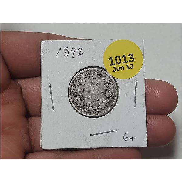 1892 Canadian Silver 25 Cents.