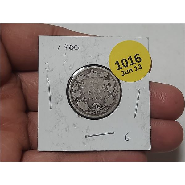 1900 Canadian Silver 25 Cents.