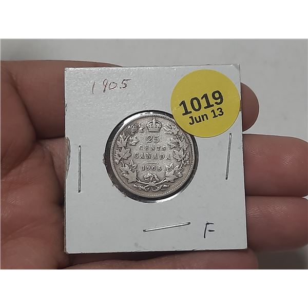 1905 Canadian Silver 25 Cents.