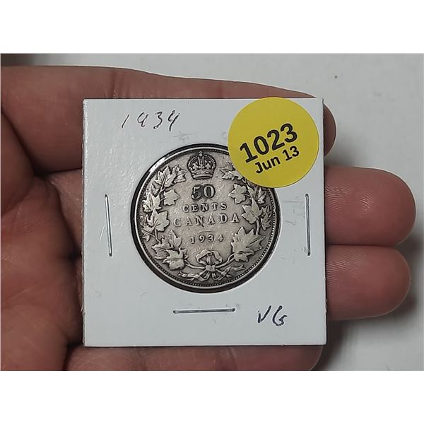 1934 Canadian Silver 50 Cents.