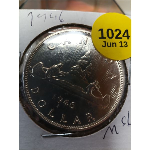 1946 Canadian Silver One Dollar.