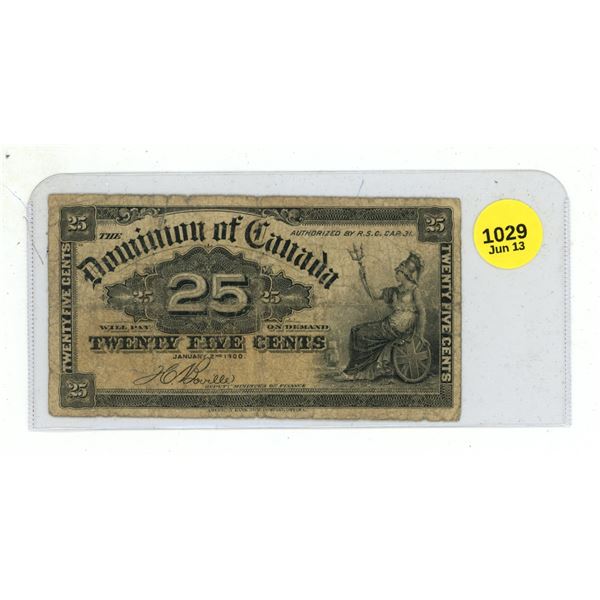 1900 Dominion of Canada 25-Cent Shinplaster.