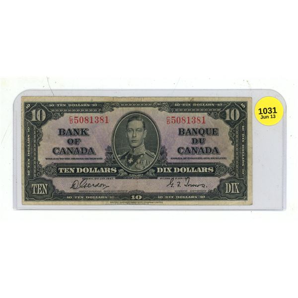 1937 Bank of Canada Ten Dollars.