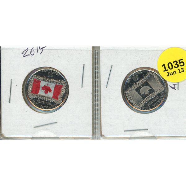 2015 Canadian 25-cent coins commemorating the 50th anniversary of the Canadian flag - Coloured and U