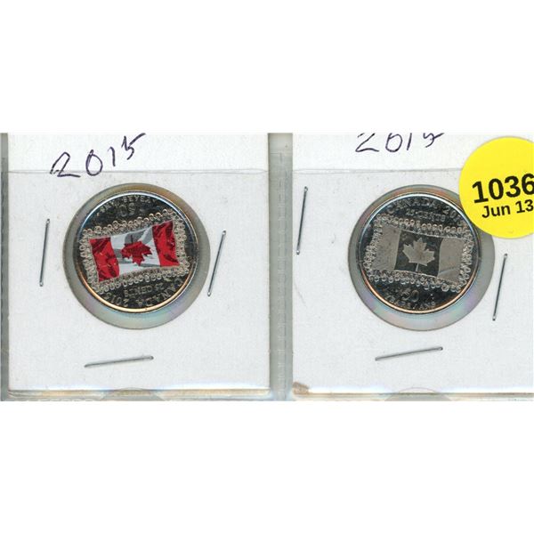 2015 Canadian 25-cent coins commemorating the 50th anniversary of the Canadian flag - Coloured and U