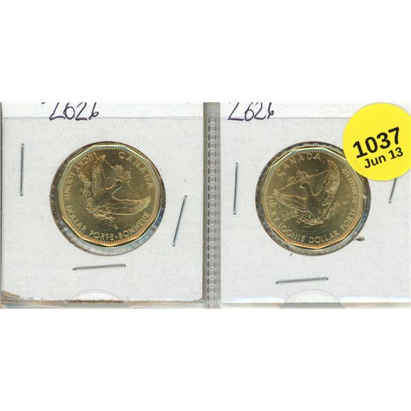 (2) 2026 Canadian "Lucky Loonie" one-dollar coin.