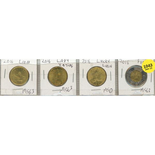 (2) 2016 Canada Lucky Loonie, 2016 Canada Lady Voting One Dollar., 2016 Canadian two-dollar coin com