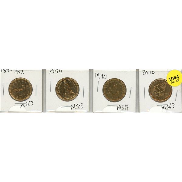 1992, 1994, 1995, 2010 Canada Special One Dollar Coins.