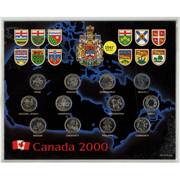 Canadian 2000 Millennium Quarter Set featuring twelve uncirculated 25-cent coins.