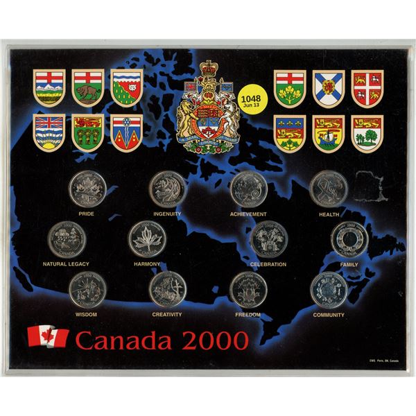Canadian 2000 Millennium Quarter Set featuring twelve uncirculated 25-cent coins.