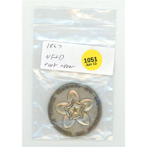 1967 Canadian Confederation Centennial medal commemorating Newfoundland's provincial flower, the Pit