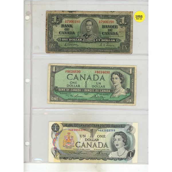 1937, 1954, 1973 Canada One Dollars.