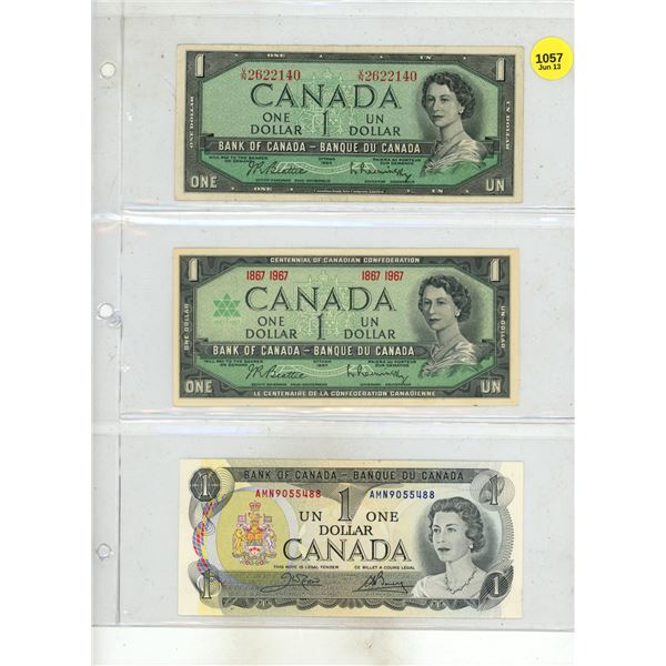 1954, 1967, 1973 Canada One Dollars.