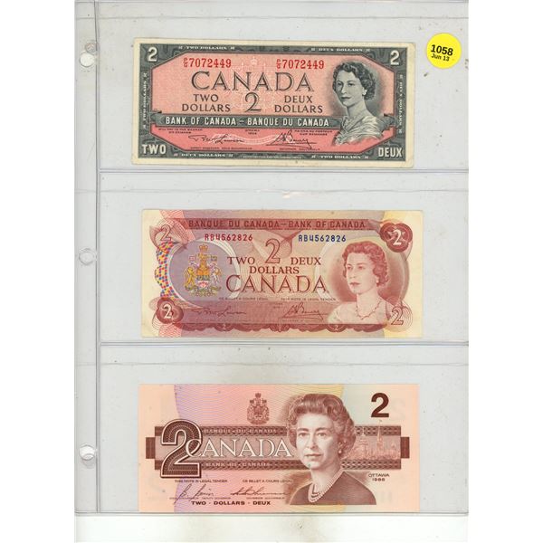 1954, 1974, 1986 Canada Two Dollars.