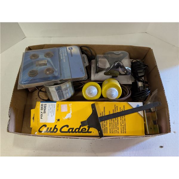 Box of Misc. Tool related Items (Clippers, Skid Shoes, Wheel Locks, etc.)