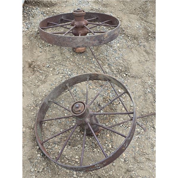 2 antique wagon wheels