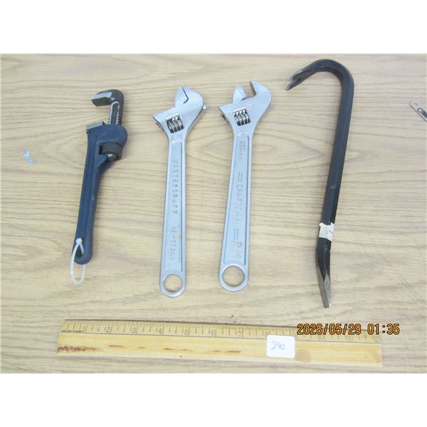 Lot of Adjustable Wrenches , Pipe Wrench , Pry Bar