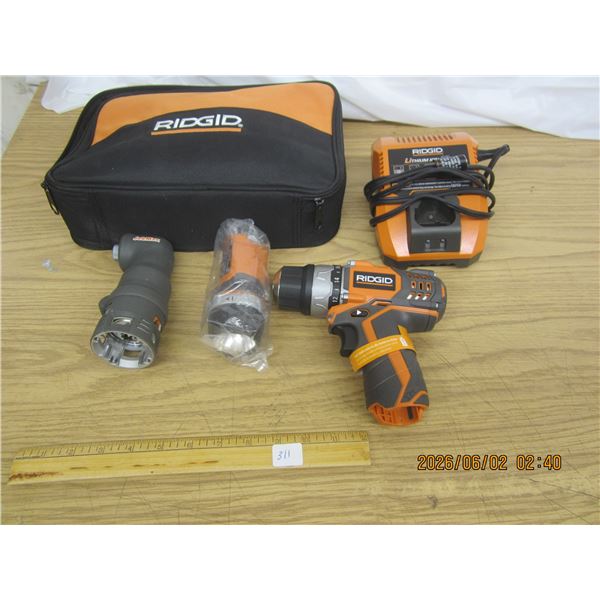 Ridgid  Drill Kit New Condition Charger , Drill ,Angle Drill ,Flash Light Ect.
