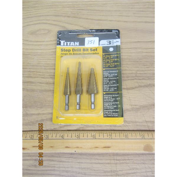 Titan 3 Piece Step Drill Bit Set New in Package