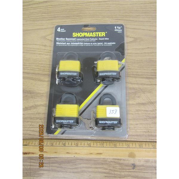 Shop Master Package of 4 Steel Padlocks with Keys New Condition