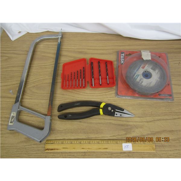 Lot of Hand Tools Hacksaw , Stanley Pliers , Drill Bits , Grinding Wheel