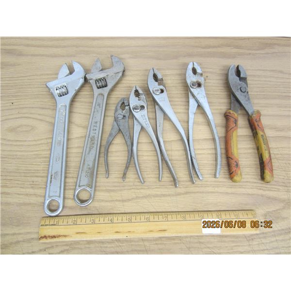 Lot of Pliers and Adjustable Wrenches