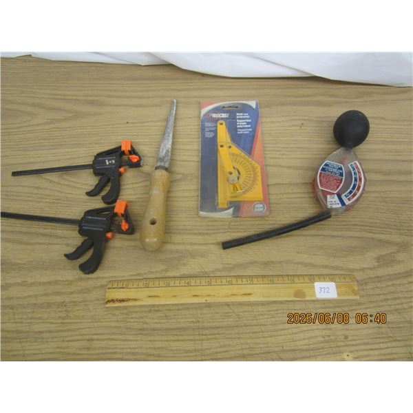 Lot of Hand Tools Anti Freeze Tester, Clamps , Protractor