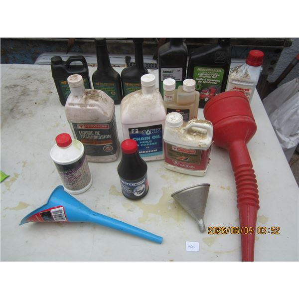 Lot of Engine Type Products Oil ,Brake Fluid , Funnels Ect.