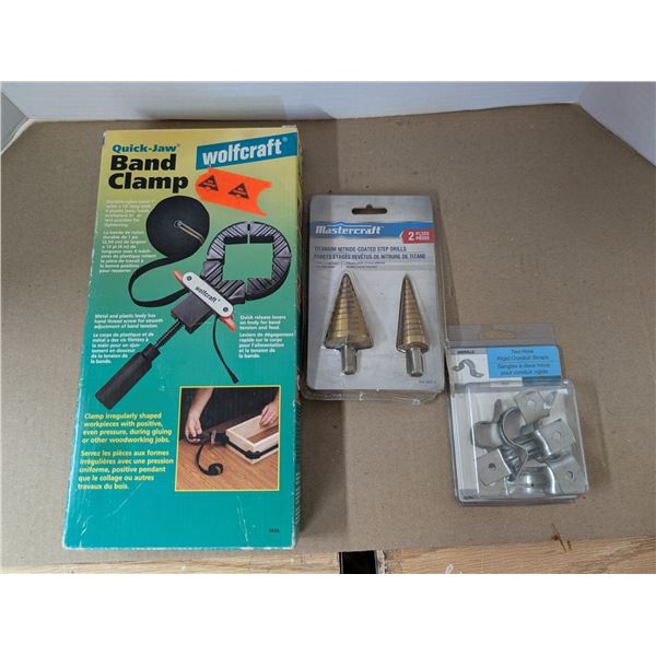 457: WOLFCRAFT “Quick Jaw” Band Clamp + 2 MASTERCRAFT Titanium Nitrite Coated Step