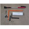 Image 1 : 460: Two Squares and two Other Measuring Tools + torpedo Level + TOYOTA windshield snow brush & scra