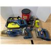 Image 1 : 470: RYOBI Cordless Products: Hand-held Vacuum Cleaner, Reciprocal Saw, Drill, Jigsaw, 2 Flashlights