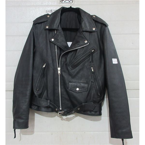 Black Leather MotorCycle Jacket Size 40