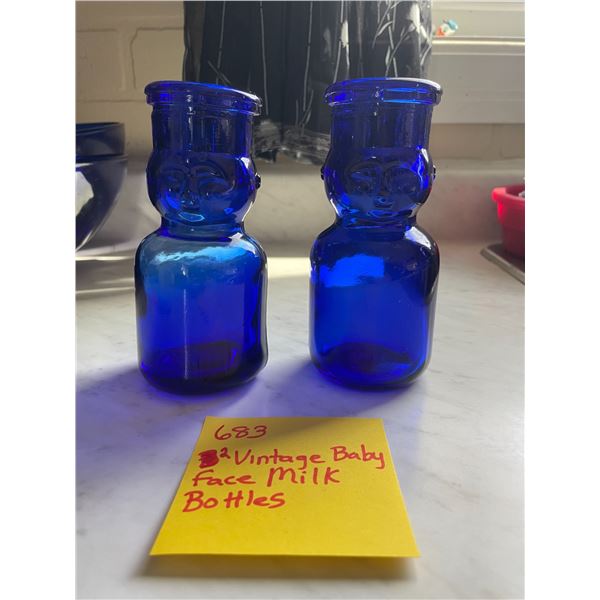 (2) Baby Face Milk Bottles Vintage
