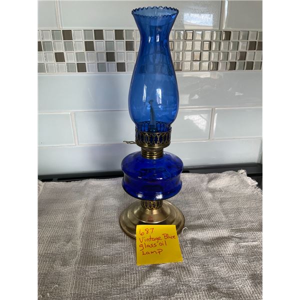 Vintage Blue Glass Oil Lamp