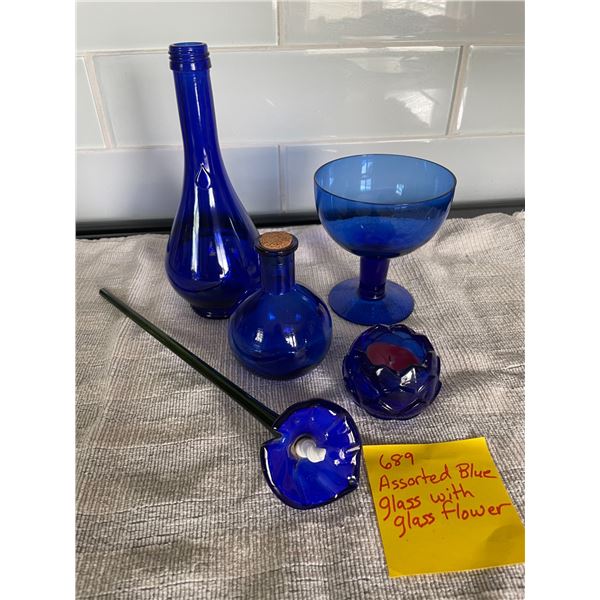 Assorted Blue Glass w. Glass Flower