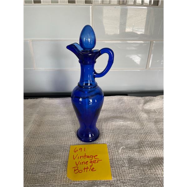 Vintage Blue Glass Vinegar Bottle