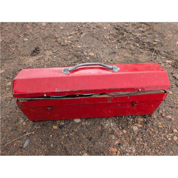Red Metal Tool box w/ Misc. Hardware 19x6x6