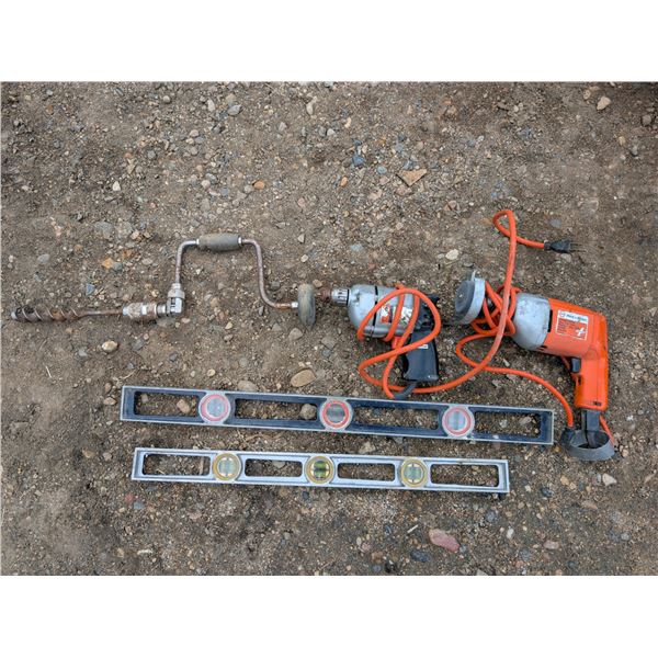 Non Tested Drill, Impact Wrench, (2) Levels, and etc. hardware