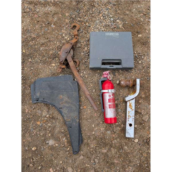 Box of Misc. Hardware (Fire Extinguisher, Pully, and etc.)