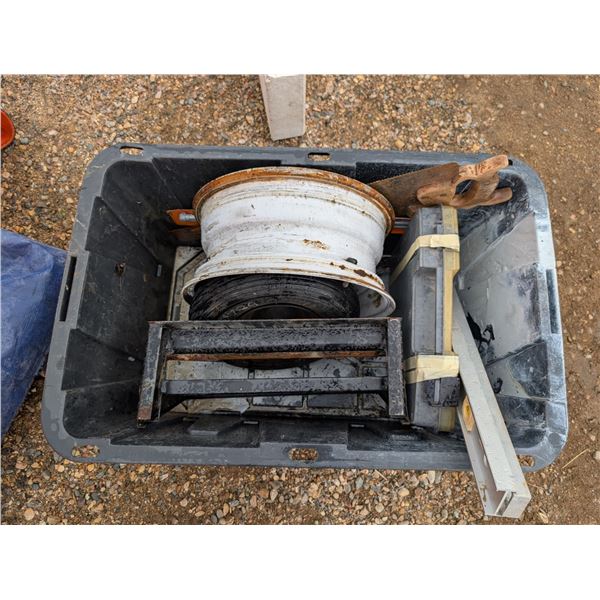 Box of Misc. Hardware (Rim, Small Wheel, Levels, and etc.)
