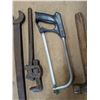 Image 3 : Box of Vintage Tools (Hammer, pipe Wrench, Saw, and etc.)