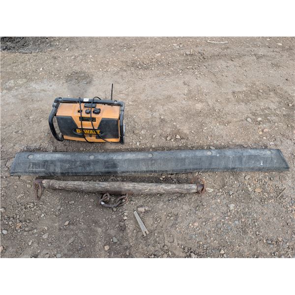 DeWalt radio, curb bump and Wood Ox Mule Horse Single Tree Yoke