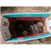 Image 4 : Vintage Oiler w/ Snowmobile Oil and box of Misc. Vintage Glass