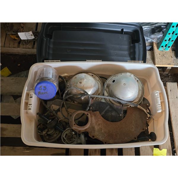 Tote full of vintage car parts