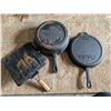 Image 5 : (3) Cast Iron Skillets (2) Cabela's (1) griddle