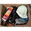 Image 1 : Box of Misc. Hardware (Hard Hat, gloves, Blow Torch, and etc.)
