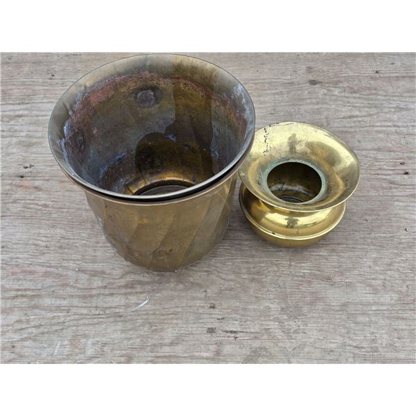 2 flower pots and spittoon- possibly brass