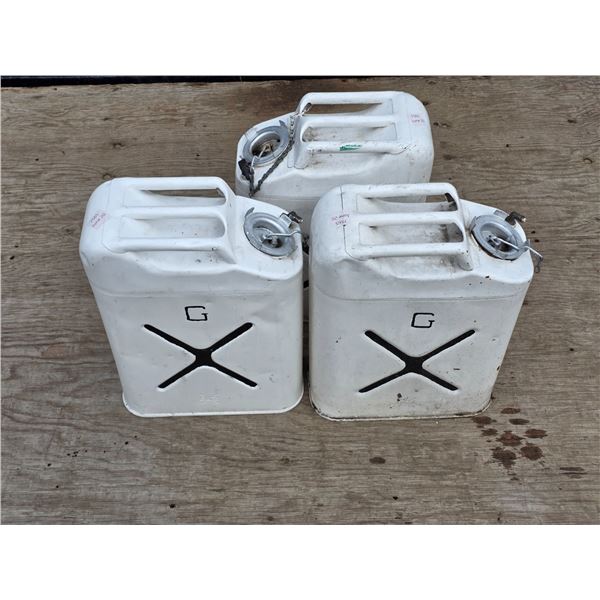 3 white jerry cans
