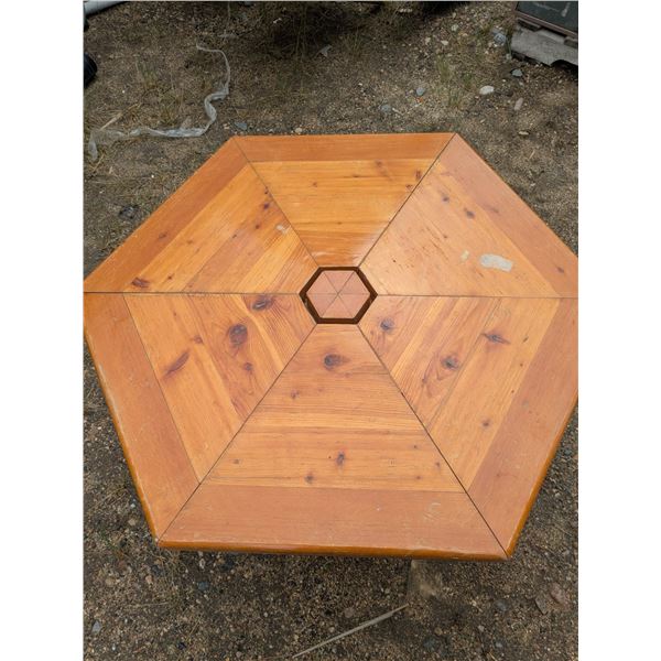 Hexagon wooden coffee table, 3 legs