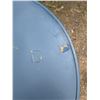 Image 4 : round folding card table, 4 legs, some damage to vinyl top